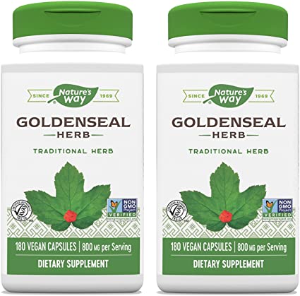 Nature’s Way Premium Goldenseal Herb, 800 mg Per Serving, 180 Vegetarian Capsules (Two Pack)