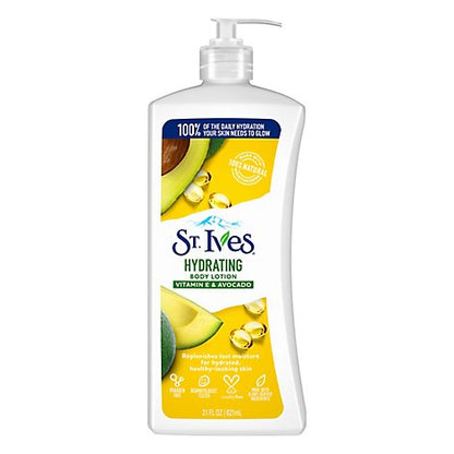 St. Ives Hydrating Hand & Body Lotion Moisturizer for Dry Skin Vitamin E & Avocado Made with 100% Natural Moisturizers 21 oz