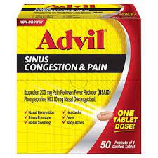 Advil Sinus Congestion & Pain Dispenser Box, 50 Packets of 1 Coated Tablet (Pack of 2)
